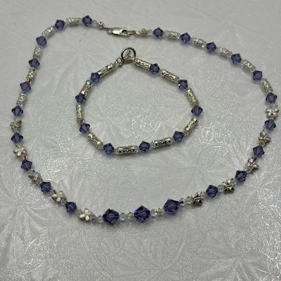 Swarovski Crystal Beaded Necklace and Bracelet 925 Silver Stamped - Picture 5 of 5